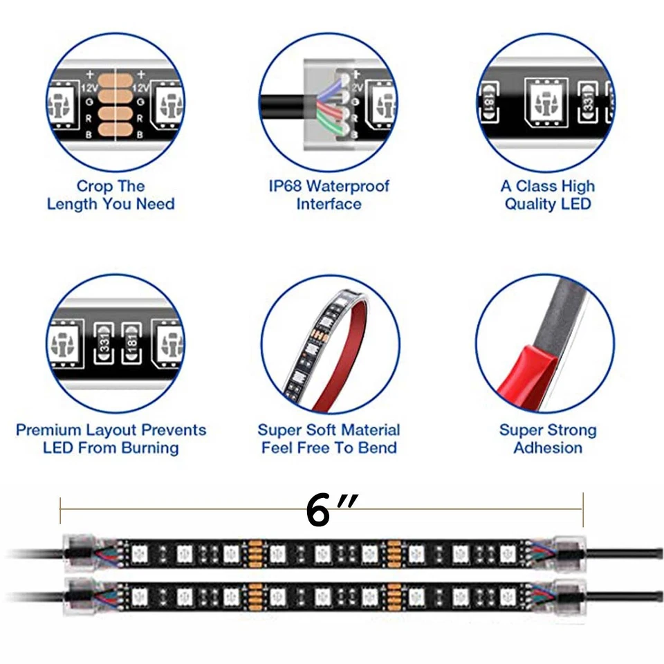 14X Tira de Luz LED Smart Color Bluetooth Motocicleta Acento Brillante Neón Rueda Pod Foto 4 de 4