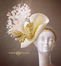 Aimee Fuller Hats Fascinator Off White Ivory Gold Butterfly Kentucky Derby Hat