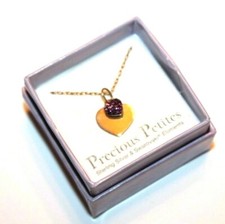 Precious Petites Gold ovr Sterling Silver Purple Heart Pendant 13" Necklace