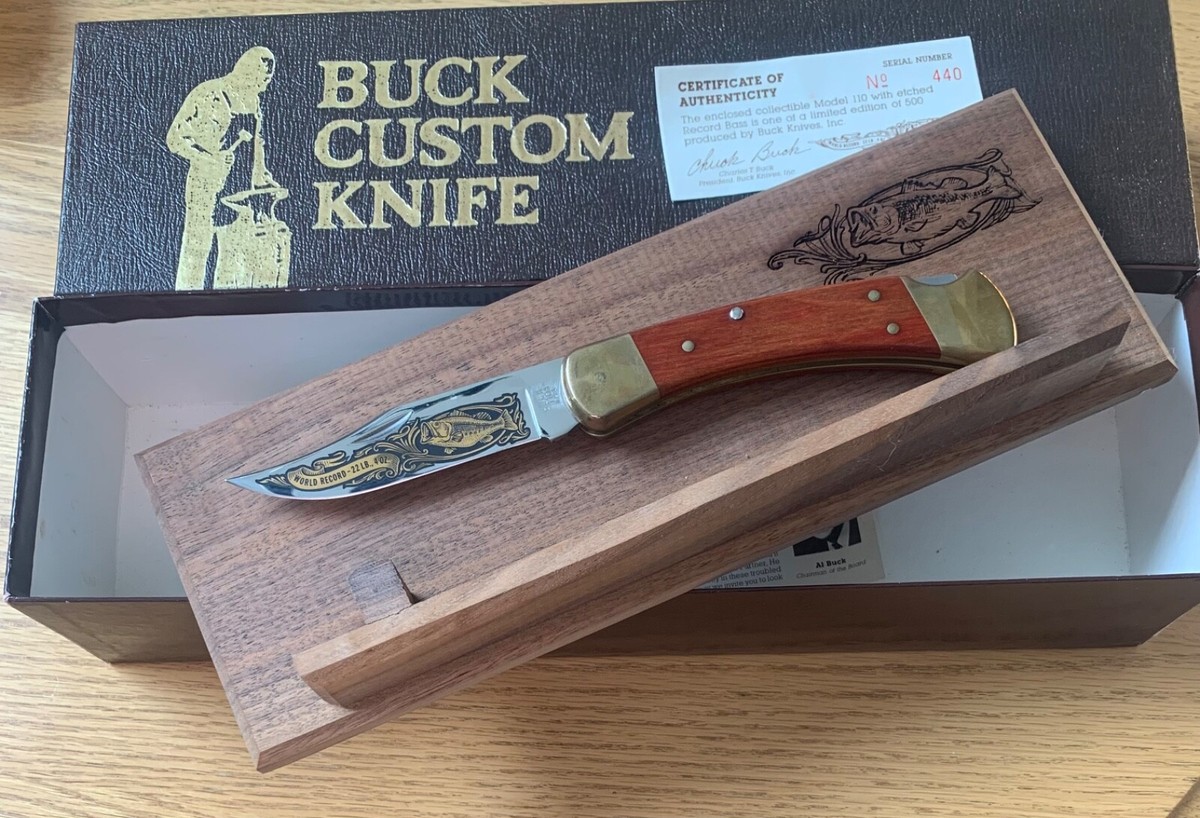BUCK 110 WORLD RECORD BASS KNIFE NEVER USED IN BOX