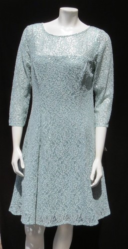 NEW SLNY US S 6 Aloe green Lace Sequin Fit & Flare Special Occasion Dress Party - Picture 5 of 6