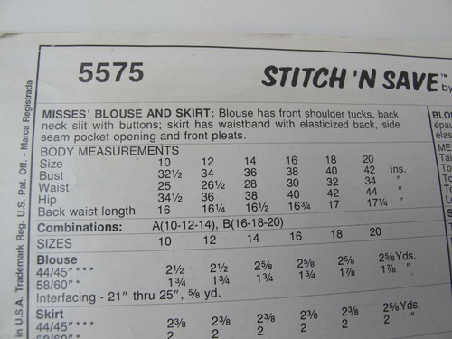 1991 McCalls Sewing Pattern 5575 Womens Blouse & Skirt Size 16-20 Vintage (U) - Picture 5 of 6