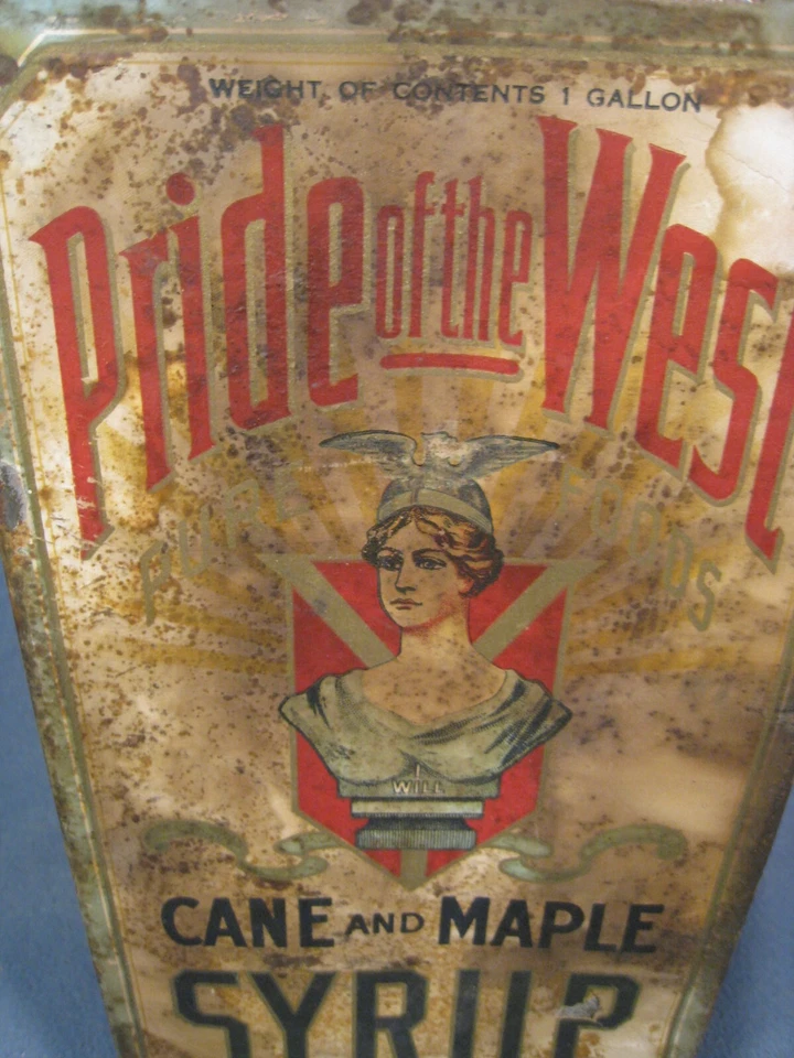 Rare Antique Pride of The West Cane & Maple Syrup 1 Gallon Can  - Image 3 of 4