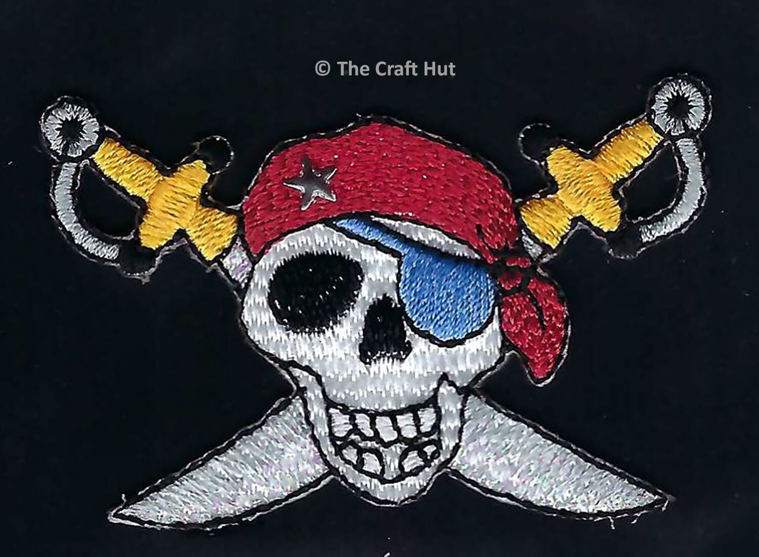 Sew or Iron On Craft Motif Patch S&W Novelty Pirate Skull & CrossSwords M083