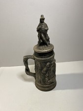 Vintage Ceramic Beer Stein Dinner Table Family With Lid Bronze Mug