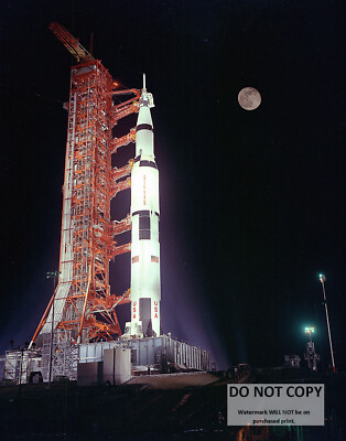 11X14 NASA PHOTO - APOLLO 17 SATURN V AT LAUNCH PAD 39A UNDER FULL MOON (EP-165)