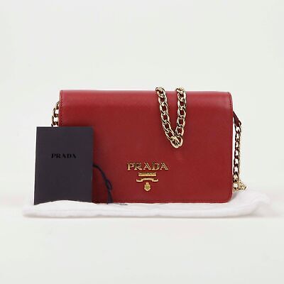Prada Mini Red Saffiano Leather Chain Shoulder & Crossbody Prada Mini Red Saffiano Leather Chain Shoulder & Crossbody