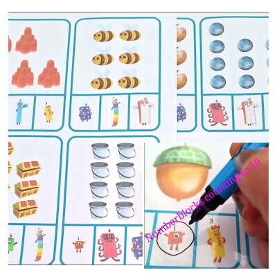 Zahlenblöcke zählen passende Zahlenkarten zu 10 Lehrmitteln KS1 EYFS