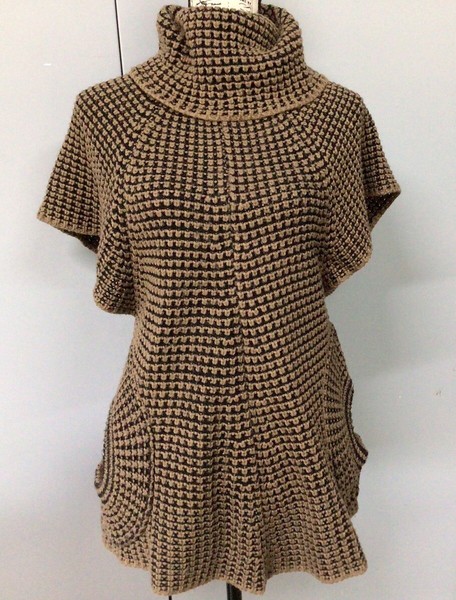 Unusual Knitted Vest Jumper Size 10. Brown & Black. Rolled Collar. VG Condition