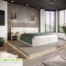 Letto matrimoniale contenitore 2 vani con comodini 160x200 bianco opaco CAMILLA