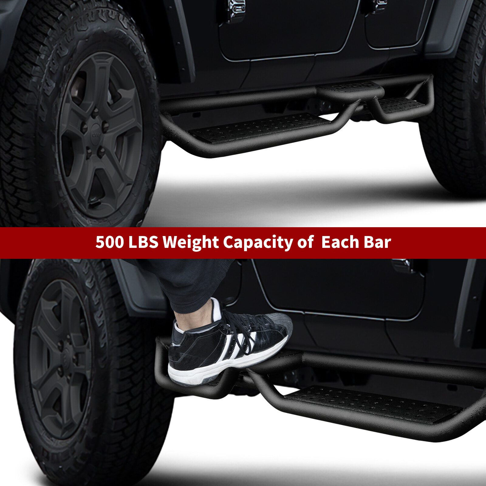 Running Boards For 2020-2025 Jeep Gladiator JT 4-Door - Drop Side Steps, Black Powder Coat
