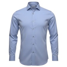 Calvin Klein Mens Blue Slim Fit Performance Non Iron Dress Shirt Size 17 34/35