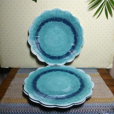 Nanette Lapore Blue Green Aqua Crackle Melamine Scalloped 11" Dinner Plates