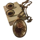Vintage Flower Cameo Necklace with Clip On Earrings, Set Antique Jewelry