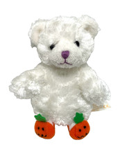 Rare Vintage Mini Russ White Teddy Bear in Pumpkin Shoes Halloween Plush Toy