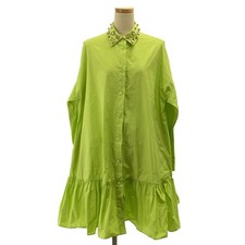Red Valentino / Bijou Decoration Gathered Shirt Dress 38 Green Women'S
