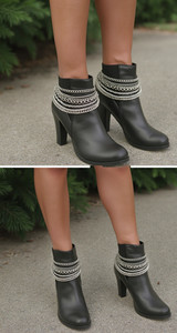 Women Silver Metal Chains Boot Bracelet SET Anklet Shoe Charm Strand A PAIR