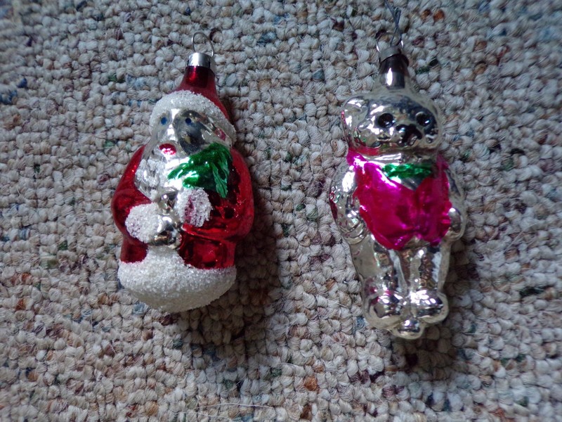 Vintage Glass Christmas Ornaments Santa Claus & Bear  Colorful