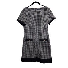 TOMMY HILFIGER Women's 10 Houndstooth Sheath Dress, Short Sleeve Black White