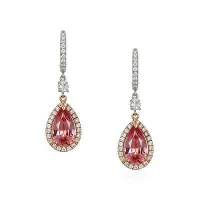 Ceylon (Sri Lanka) Pear Pink Spinel 14K Rose & White Earring 3.96CT