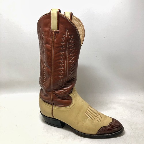 VTG Tony Lama Men's Size 8.5 D Ivory Buckaroo Leather #6214 Cowboy Western Boots - Picture 2 of 9