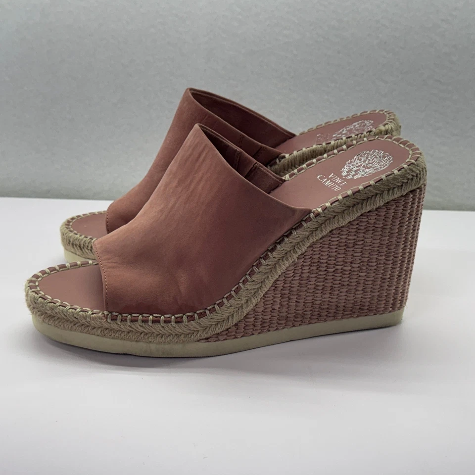 Vince Camuto Brissia Womens Size 11 Espadrille Wedge Mule Sandals Pink Leather - Image 3 of 4