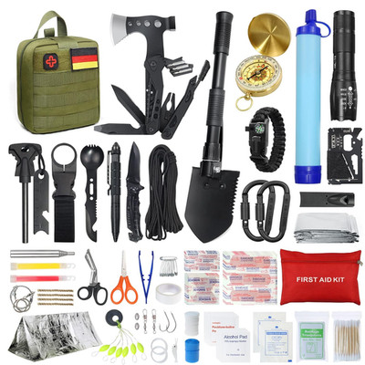 WayinTop Survival Kit 180tlg Erste Hilfe Wasserfilter Multitool Camping Outdoor