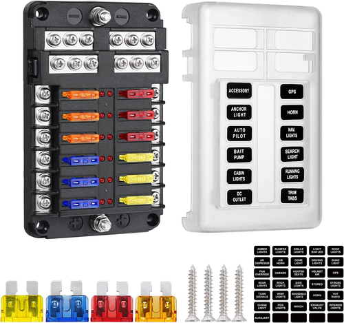 12 Way 12V Blade Fuse Block,12 Circuit ATC/ATO Fuse Box Holder with LED Indicato - Afbeelding 11 van 12