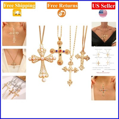 4Pcs Women s Chunky Cross Necklace Set in Gold/Silver with Pearl, Y2K Trend