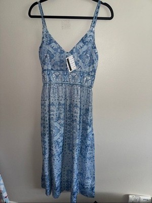 New Gretchen Scott XS maxi dress blue summer beach resort cruise sun party smock