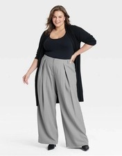 A New Day High-Rise Wide Leg Pockets Trousers Women's 10 Gray Pleated Front
