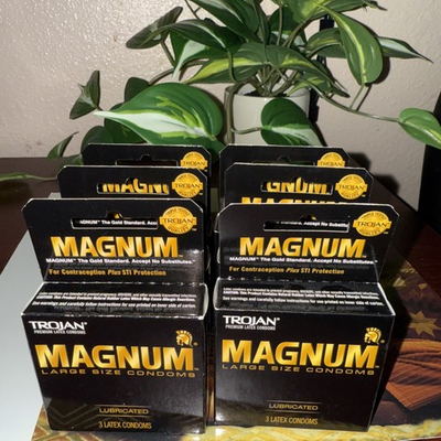 #ad Trojan Magnum Lubricated Latex Condoms Large NEW 3 pack X6 Packages Black Gold $35.00