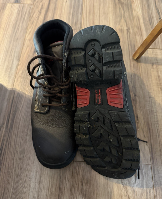 Sketchers Black Leather Lace-Up Work Shoes, Slip Resistant Steel Toe Sz 13