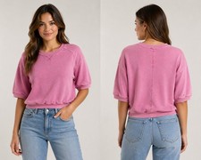 Pilcro by Anthropologie Pink Knit Short Crew Neck Sweatshirt Ribbed Trim Sz S