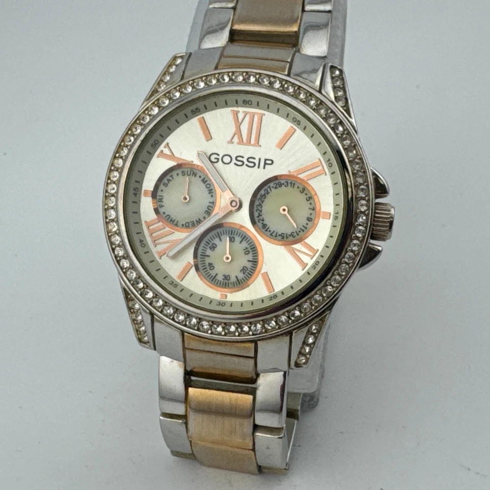 Gossip Quartz Watch Men Dual Tone Small Second Day Date Japan Analog New Battery - Image 2 of 4