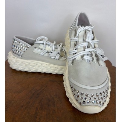 NWOB Giuseppe Zanotti Gray Suede Rhinestone Scale Sole Zipper Sneaker 11