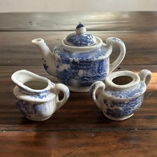 3pc Childrens Blue Willow Tea Set Tea Pot Creamer Sugar Made In Japan