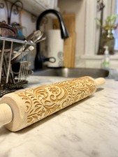 Embossed Rolling Pin Craft Roller Swirls Flowers Stars Imprint Dough Baking