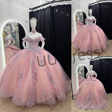 Pink Princess Quinceanera Dresses with Bow Sweet 15 16 Appliques Ball Gowns