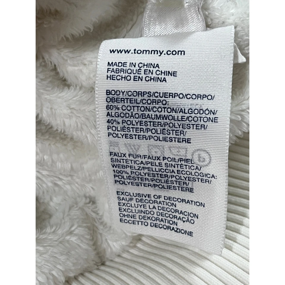 Y2k Tommy Hilfiger Hoodie Jacket Womens size M White Full zip Sherpa Lined - Image 3 of 4
