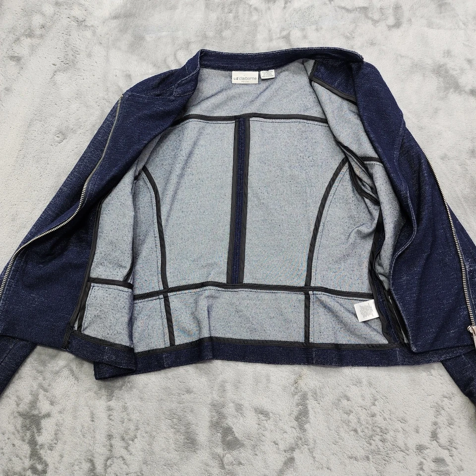 Liz Claiborne Jacket Womens Blue Denim Look Stretch Knit Asymmetrical Zip Moto - Image 4 of 4
