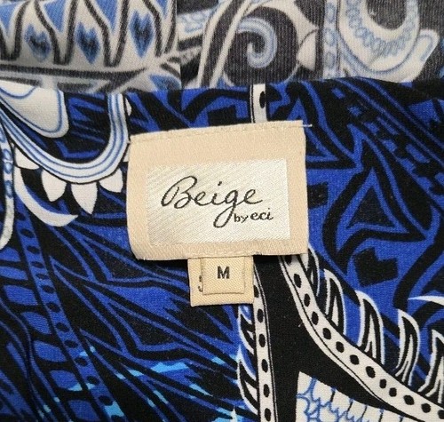 Beige By eci Tunic Blouse Top Womens Medium Blue Pullover Paisley 3/4 Sleeve - Picture 14 of 23
