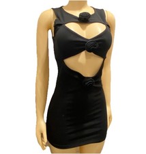 Forever 21 Mini Short Sleeveless Open Front Dress Rose Knot Accents Black Medium