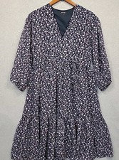 MADEWELL Tie-Waist Midi Dress in Harvest Vine Blue Cottagecore Prairie Sz S EUC