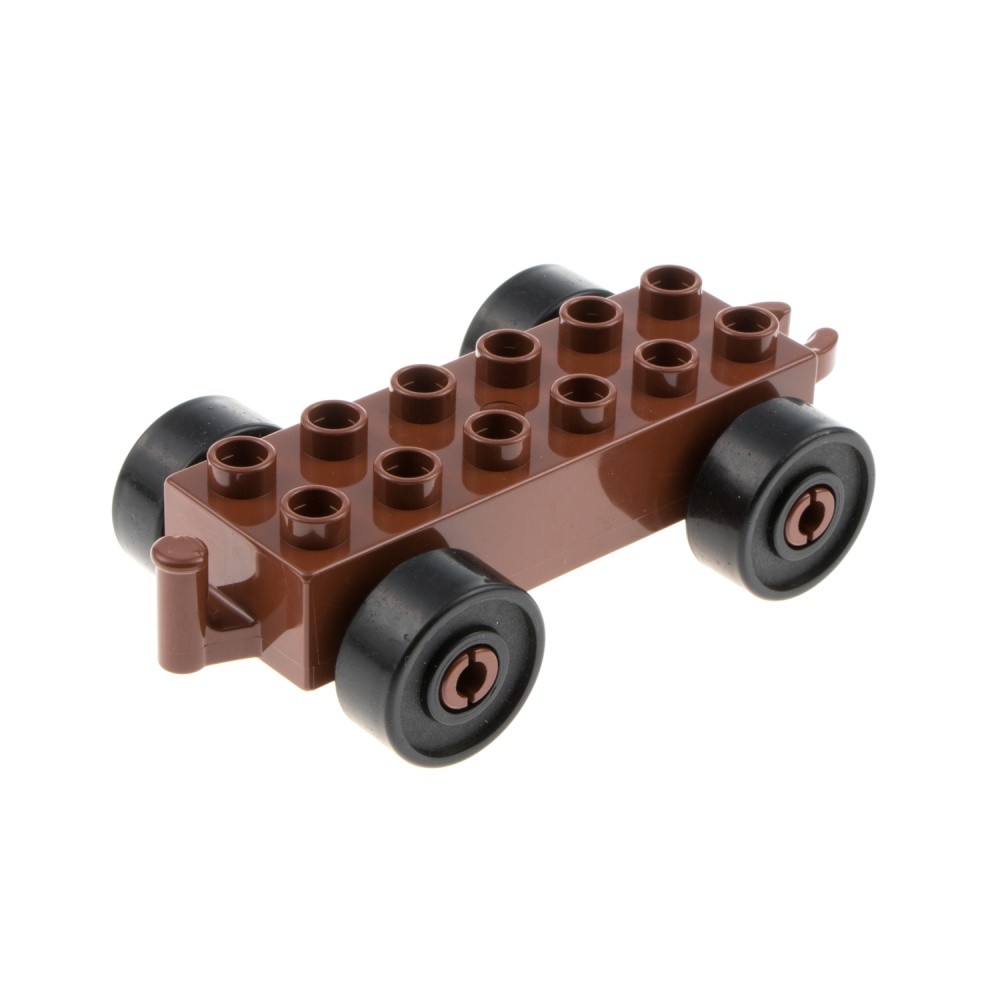 1X Lego Duplo Trailer 2X6 Reddish Brown Tires Black Without Hub 2312C03