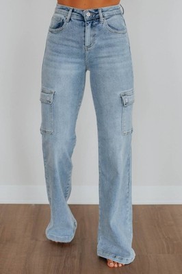 Risen Cargo Straight Fit Jeans Light Wash