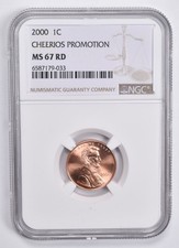 MS67 RD 2000 Cheerio Promotion 1C Lincoln Memorial Cent NGC Brown Lbl *0929