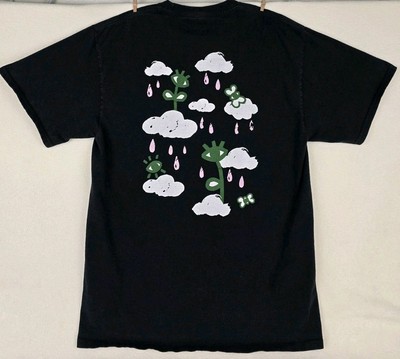 Monet Skateboards Mens Sz M T-Shirt Black Rain Graphic Double Sided Eyes Clouds