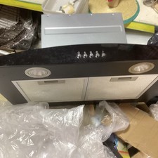 Cooker Hood Curved Glass Black Kitchen Extractor Fan Height-Adjustable 600mm