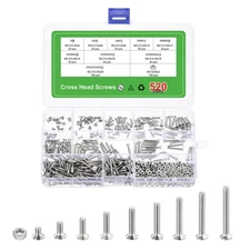 520 Pcs M2.5 Machine Screw Phillips Cross Head Screw Assortment Set Screws